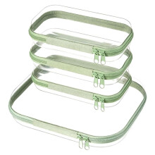 4-Teiliges Set Transparenter Hartschalen-Reiseetuis mit Reißverschluss, 1 Mittelgroßes und 3 Kleine, mit Je Zwei Reißverschlussgriffen, Grün