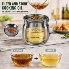 68oz Oil Filter Pot with Deep Fryer Basket Filter,Fry and Store Oil,with Fryer Basket,Tongs and Parchment Serving Liners