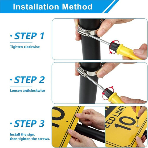 Sign Mounting Brackets for Poles Mounting Hardware for Pole, Adjustable Clamp Posts, Easy Install, for Traffic/Parking 2