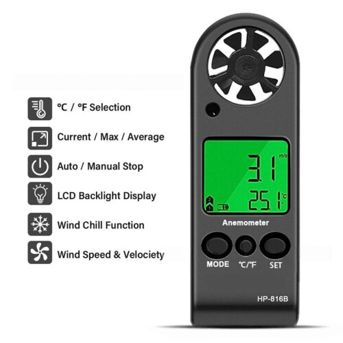 Digital Anemometer,Wind Speed & Temperature Tester with LCD Backlight,Wind Chill Function for Wind Velocity Measurement 1