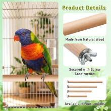 4Pcs Wooden Perches Stand, Natural Wood Bird Cage Perch Set for Small and Medium Birds
