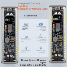 PD 100W Fast Charge Power Bank Case 8-Cells Solder-Free 21700 Battery Shell Kit Voltage Adjustable with Bright Black