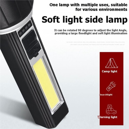 Multifunctional LED COB Flashlight Rechargeable Flashlight with Power Display Portable Camping Emergency Torch 1