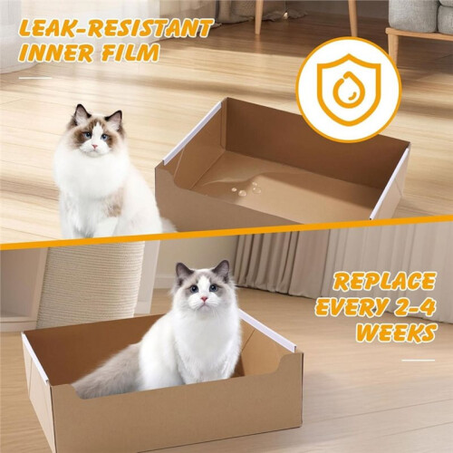 4-Pack Disposable Cat Litter Boxes, Foldable Waterproof Cardboard,Leak-Resistant Lining, Travel Friendly, Easy Cleanup 1