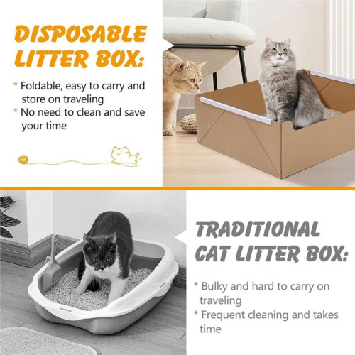 4-Pack Disposable Cat Litter Boxes, Foldable Waterproof Cardboard,Leak-Resistant Lining, Travel Friendly, Easy Cleanup 2