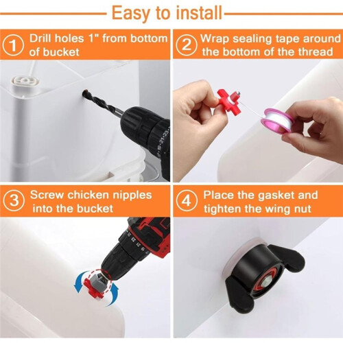 12PCS Self-Filling Poultry Water Cups with Drill Bit, 12pcs Automatic Chicken Duck Quail Drinker Kit 1