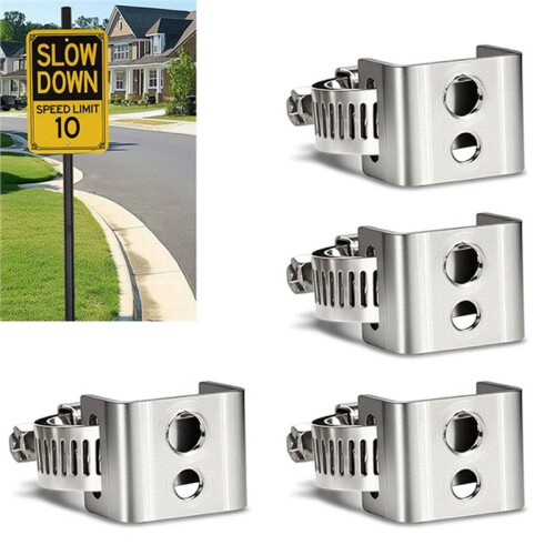 Sign Mounting Brackets for Poles Mounting Hardware for Pole, Adjustable Clamp Posts, Easy Install, for Traffic/Parking