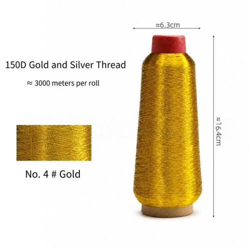 2 Rolls Machine Embroidery Thread Golden Glitter, 3000m, 0.15mm, Polyester Metallic Thread for Sewing and Crafts 2