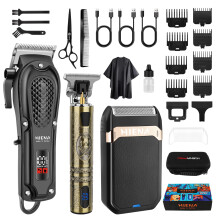 HIENA PRO Professional Hair Clippers Men Cordless Beard Trimmer Rechargeable Foil Shaver for Men Hair Cutting Kit for Barber Set with LED Display