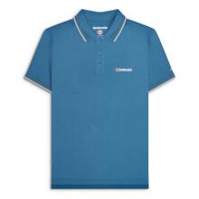 (4XL, Dark Blue (Thunderstorm/Grey)) Lambretta Mens Twin Tipped Short Sleeve 3 Button Placket Cotton Polo Shirt Top
