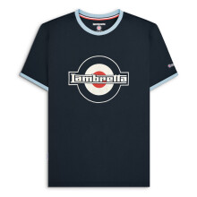 (L, Dark Navy/Blue) Lambretta Mens Logo Ringer Short Sleeve Crew Neck Cotton T-Shirt Top Tee