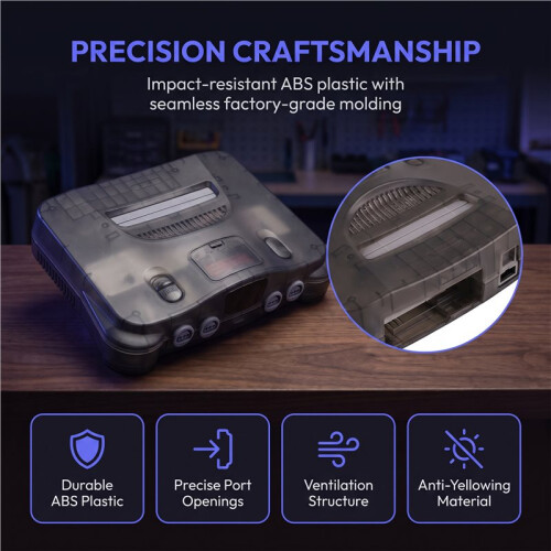 Translucent Black Replacement Housing Shell Case for N64 Console, Classic Retro Video Game System Cover Repair Kit 2