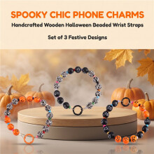 Ciondolo per Cellulare con Perline di Legno A Tema Halloween: Fantasma, Zucca, Vampiro.