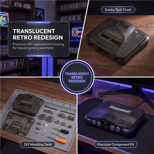 Translucent Black Replacement Housing Shell Case for N64 Console, Classic Retro Video Game System Cover Repair Kit 1