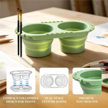 Copo para Limpeza de Pincéis, Copo Dobrável de Silicone para Enxágue de Pincéis com Recipiente Duplo para Limpeza e Suporte para Pincéis
