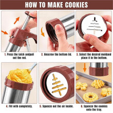 Zestaw do Wyciskania Ciastek z 6 Tarczami z Wzorami i 8 Końcówkami do Lukrowania - DIY Cookie Maker do Pieczenia i Deserów