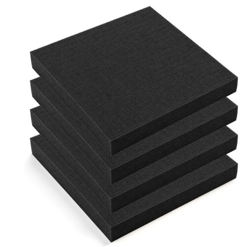 4 Pack Pick and Pluck Foam Inserts 12x12x2 Inch, Black Pre-Cubed Sheets High Density Polyurethane, for Toolboxes, Cases