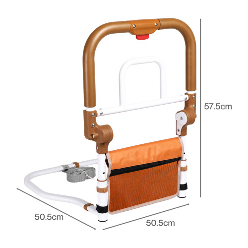 Levede Bed Rail Foldable 2 Handle Adjustable Height Non-Slip Grip Pocket Orange 1