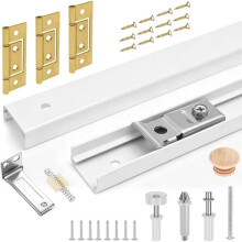 Bifold Door Hardware Kit with Steel Track, Wooden Knob & Hinges(30 Inch) Complete Kit, Heavy-Duty Carbon Steel Track