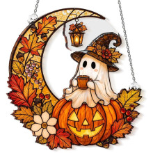Petits Cadeaux pour Femmes, Décoration Citrouille Fantôme, Attrape-Soleil D'Halloween en Faux Vitrail, Décoration D'Automne