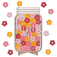 Houten Beloningspot voor Kinderen, Boho Bloemenuitsparingen, Positieve Beloningskaart met Basismanagementtools en Bloemen