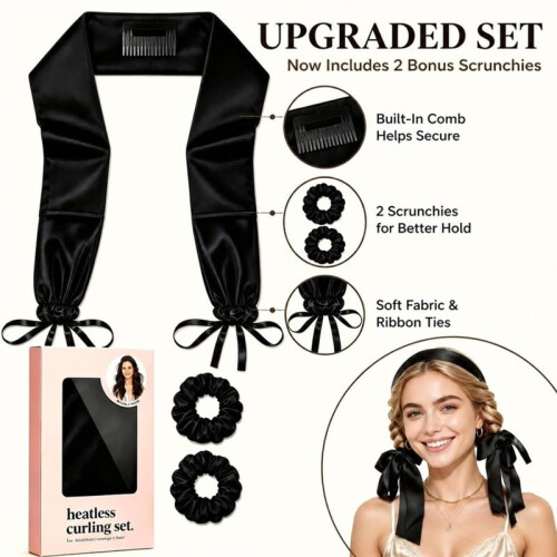 Faixa Modeladora de Cabelo para Dormir, Sem Calor, com Pente Removível e 2 Elásticos de Cabelo Inclusos. 1