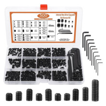 500 Pcs 25 Size Set Screws Metric&SAE Set Screw Assortment Kit 12.9 Alloy Steel Socket Metric Set Screws