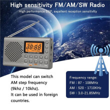 Radio Portable AM/FM/Ondes Courtes, Radio de Poche à Piles, Radio-Réveil Numérique Stéréo avec Fonction Veille