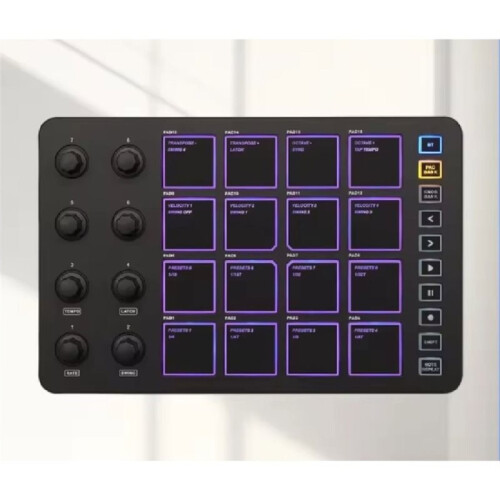 Wireless MIDI Pad  MIDI Controller,16 Pads & 8 Assignable Knobs, Portable USB-C Powered W/Built-in Battery 2
