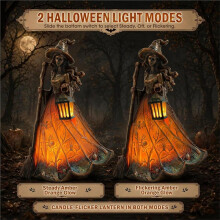 Halloween Witch Lamp - Whimsical Broomstick Witch Table Decor, Spooky Night Light for Festive Home & Party Ambiance A