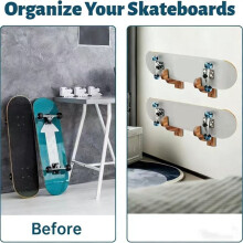 Skateboard-Holzständer, 2-Teilig, Wandhalterung für Garage, Vorgebohrte Löcher, Platzsparend, Wandaufhänger