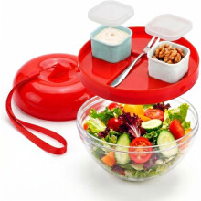 Salad Lunch Container to GO , AppleShaped Salad Bowls with Lids, Salad Shaker Cup with Fork 2 Dressing Cups, Leakproof