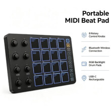 Bezprzewodowy Kontroler MIDI MIDI, 16 Padów i 8 Programowalnych Pokręteł, Przenośny, Zasilany Przez USB-C, z Wbudowaną Baterią