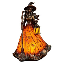 Halloween Witch Lamp - Whimsical Broomstick Witch Table Decor, Spooky Night Light for Festive Home & Party Ambiance A