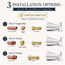 5.3" Chrome Bathtub Spout with Diverter, All-Metal Replacement Kit 3.94" Solid Brass Pipe, Brass Adapters and Cover