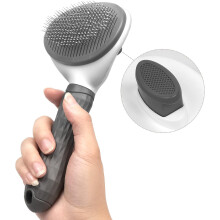 Dog Brush (Gray), Self-Cleaning Brush for Dogs and Cats, Pet Grooming Brush for Gently Removing Loose Bottom Layer and Matted Hair on Carpet