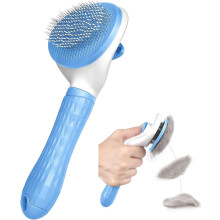 Dog Brush (Blue), Self-Cleaning Brush for Dogs and Cats, Pet Grooming Brush Tool for Gently Removing Loose Bottom Layer and Matted Hair on Carpet