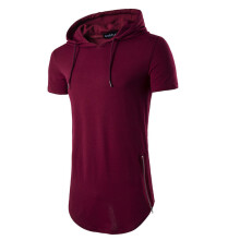 (WineRed, XL) Tshirt Mens Summer Hip Hop Long Tee With Side Zipper Hoodies Pullover Shirts