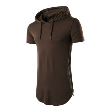 (Coffee, L) Tshirt Mens Summer Hip Hop Long Tee With Side Zipper Hoodies Pullover Shirts