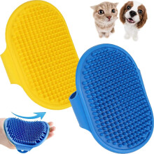 Dog Shower Brush 2 Pieces (Blue + Yellow) Pet Beauty Brush, Cat Shampoo Brush, Shower Brush, Adjustable Handle, Rubber Soothing Massager