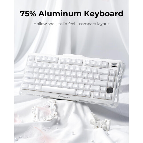 GravaStar Mercury,K1 75% Wireless Keyboard, Aluminum, Linear, RGB (White) 2