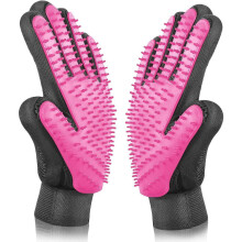 Dog and cat beauty gloves (pink), soft hair removal brush gloves, effective hair removal gloves, massage tools, improved five-finger design