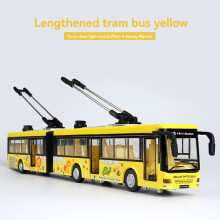 High Simulation 1:50 Alloy Pull Back Double Bus City Bus Model Vehicles Metal Diecasts Flashing Musical Boy Toys Yellow