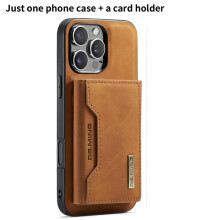 (Brown, 15 Pro) Solid Color For Dgming Magnetic Wallet Phone Case With Holder Design Card