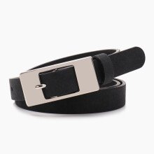 (Black)Minimalist Womens Solid Color Pu Belt With Alloy Buckle For Casual Office Wear