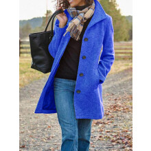 (RoyalBlue,M)Womens Thick Wool Coat With Button Front And Solid Color For Style Urban