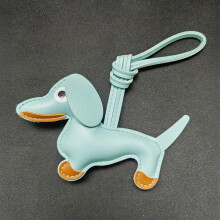 (Light Blue)Dachshund Dogshaped Key Holder Pu Leather Keychain For Keys And Decor Bag