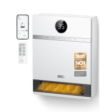 Dreo Smart Electric Wall Heater, 28dB Silent Ceramic Space Heaters for Home, Low Energy, 30 Oscillation, Adjustable Thermostat, 24H Timer, IP24 Wall