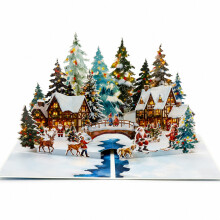 Carte Popup Style Vintage Montagne Neige Feuille Dorée Noël Décorations Festives