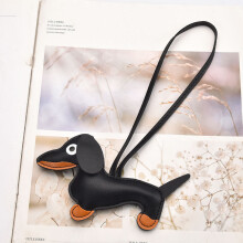 (Black)Dachshund Dogshaped Key Holder Pu Leather Keychain For Keys And Bag Decor